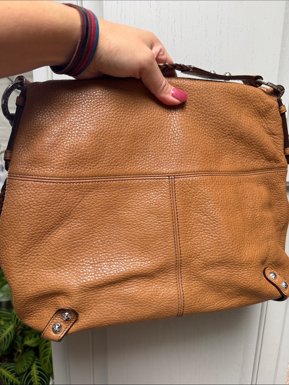 Brighton Tan Pebbled Leather Shoulder Bag with Floral Tassel - Picture 14 of 17